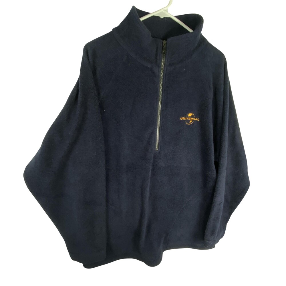Vintage Universal Studios Fleece Jacket Mens Large Blue 1/4 Zip Pullover 90s